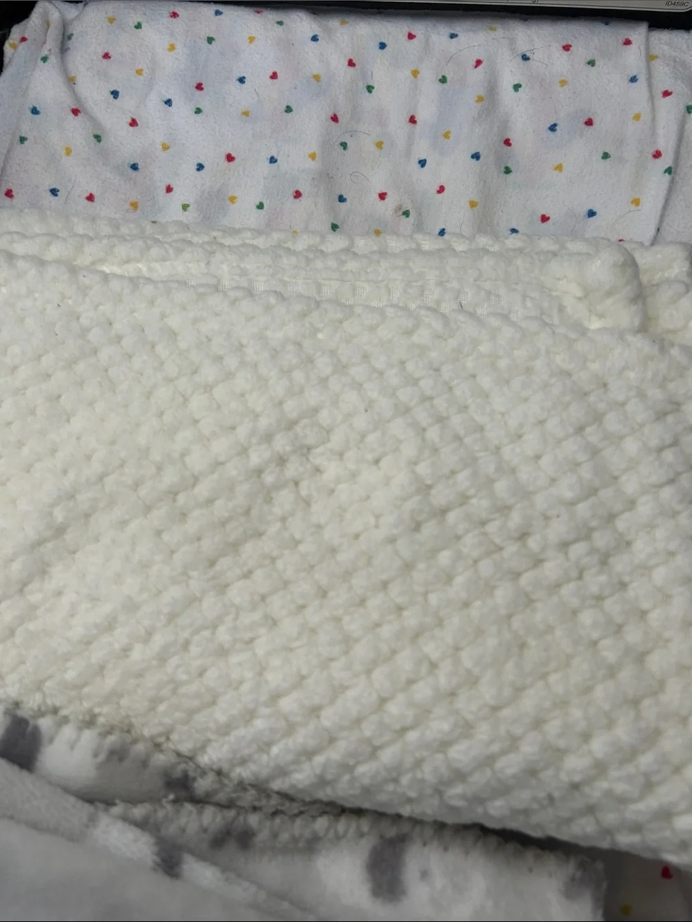 Soft Plush Nursery Blanket Stack - White with Multicolor Accents